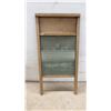 Image 2 : Vintage Wooden Washboard with Corrugated Glass Surface and Wicker Laundry Basket