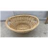 Image 5 : Vintage Wooden Washboard with Corrugated Glass Surface and Wicker Laundry Basket