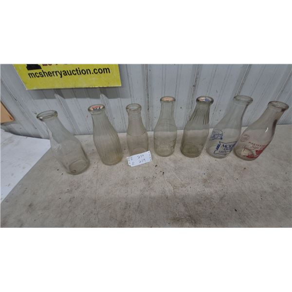 7 Vintage Milk Bottles: Model Dairy, Pasteurized Safe Guard, all with labels
