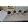 Image 1 : Four Stoneware Crocks with Brown Glazed Lids and Wire Bails