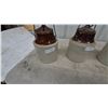 Image 2 : Four Stoneware Crocks with Brown Glazed Lids and Wire Bails