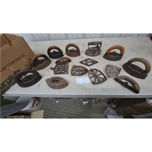 Collection of Antique Sad Irons and Trivets