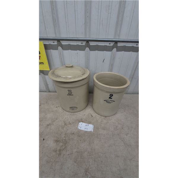 Two Stoneware Crocks: Medalta Pottery Ltd. "3 Imperial" Crock with Lid and 2 gal.Crock
