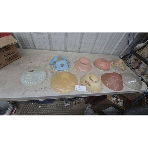 Assorted Glass Light Shades: Ribbed and Decorated Glass Shades