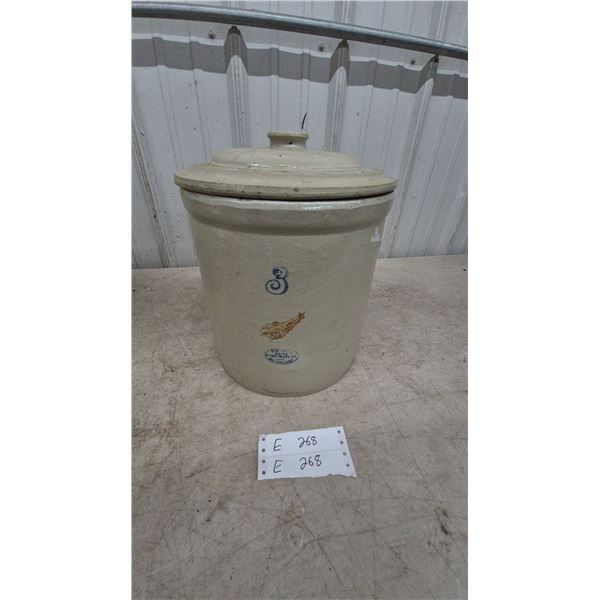 Red wing 3 Gallon Stoneware Crock with red wing lid