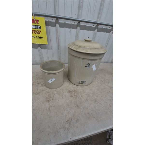 Imperial 4 Gallon Crock with Lid and Small 1 gal.Crock