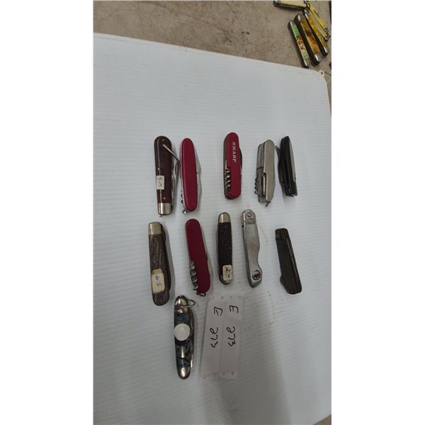 11x. Collection of Pocket Knives: Sharp, Swiss Army Style