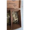 Image 5 : Wooden Cigar Box with Assorted Tokens and Coins