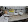 Image 1 : Two Antique Hanging Kerosene Lamps with Milk Glass Shades and Metal Frames, and Wire Spectacles