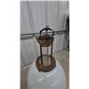 Image 4 : Two Antique Hanging Kerosene Lamps with Milk Glass Shades and Metal Frames, and Wire Spectacles
