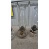 Image 6 : Four Clear Glass Oil Lamps with Chimneys and Burners