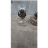 Image 9 : Four Clear Glass Oil Lamps with Chimneys and Burners