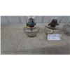 Image 2 : Three Oil Lamps: Two Clear Glass and One Cut Glass Base, All with Clear Glass Chimneys
