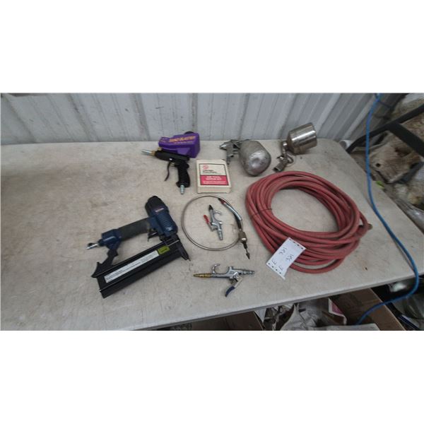 Air Compressor Tools: Sand Blaster, Brad Nailer, Paint Sprayers, Air Hose, and blowers