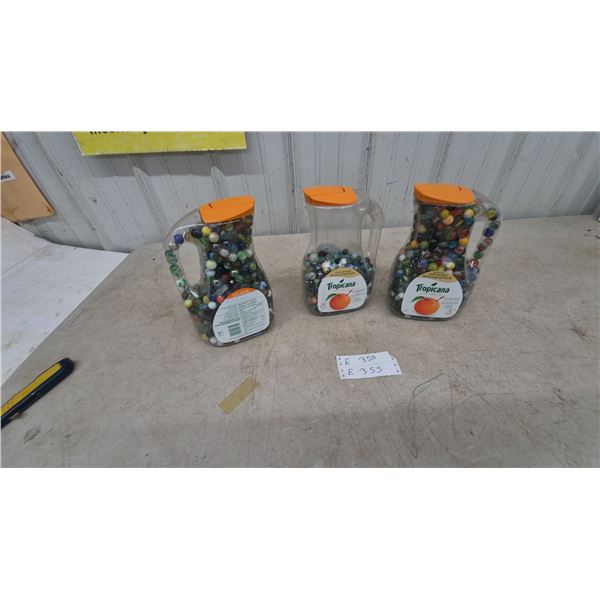 Three Tropicana Juice Containers of Marbles, Approx. 7 Litres