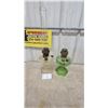 Image 1 : Two Aladdin Kerosene Lamps: Clear Glass and Green Glass, Both with Chimneys and Burners