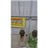 Image 8 : Two Aladdin Kerosene Lamps: Clear Glass and Green Glass, Both with Chimneys and Burners