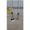Image 1 : Two Kerosene Lamps: One parlour with Blue and White Painted Base, One Clear Glass Base