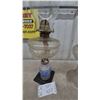 Image 3 : Two Kerosene Lamps: One parlour with Blue and White Painted Base, One Clear Glass Base