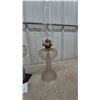 Image 5 : Two Kerosene Lamps: One parlour with Blue and White Painted Base, One Clear Glass Base