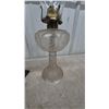 Image 7 : Two Kerosene Lamps: One parlour with Blue and White Painted Base, One Clear Glass Base
