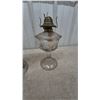 Image 2 : Three Oil Lamps: Brass Base Lamp, Clear Glass Lamp one with Chimney, and Clear Glass Lamp