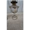 Image 3 : Three Oil Lamps: Brass Base Lamp, Clear Glass Lamp one with Chimney, and Clear Glass Lamp