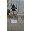 Image 5 : Three Oil Lamps: Brass Base Lamp, Clear Glass Lamp one with Chimney, and Clear Glass Lamp