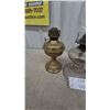 Image 7 : Three Oil Lamps: Brass Base Lamp, Clear Glass Lamp one with Chimney, and Clear Glass Lamp