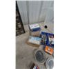 Image 7 : Two Multi-Drawer Small Parts Organizers, Clear Plastic Bins, and Assorted Hardware