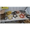 Image 1 : Assorted Extension Cords and Power Strips, Incl. Yellow, Black, and Orange Cords