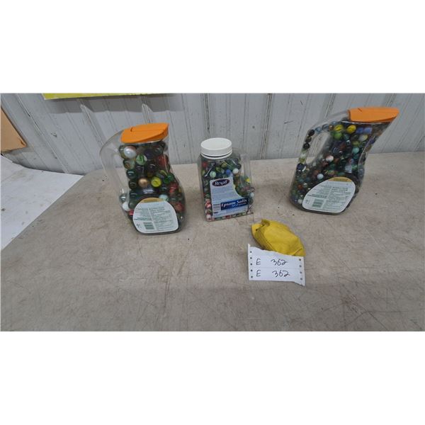 Three Jars of Marbles, 7 litres appox ., and Yellow Pouch