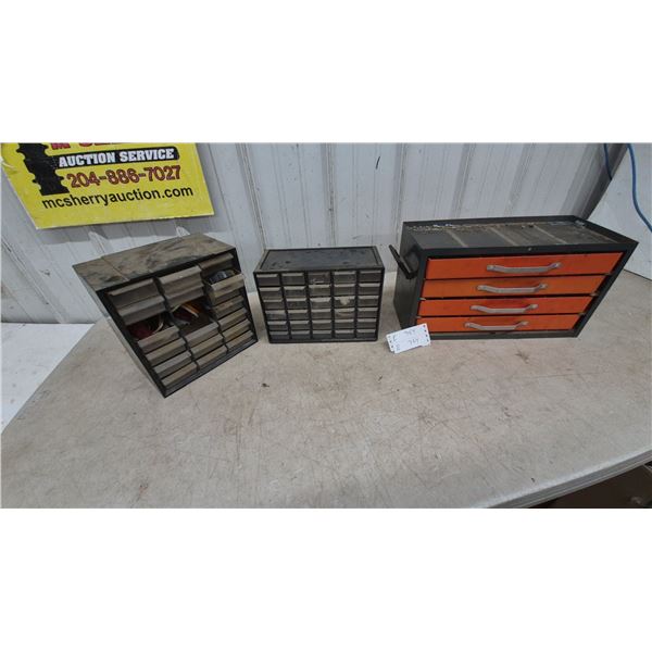 Three Multi-Drawer Small Parts Organizers with Hardware, Fasteners