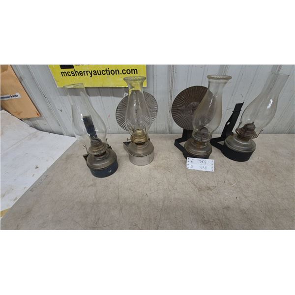 Four Oil Lamps, 4 with Wall Mounts and 2 with Reflectors
