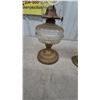 Image 3 : Three Oil Lamps: 1 Brass Base and Clear Glass Font, 1 Brass Base and Clear Glass Font, 1 Red Base.