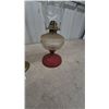 Image 7 : Three Oil Lamps: 1 Brass Base and Clear Glass Font, 1 Brass Base and Clear Glass Font, 1 Red Base.