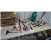 Image 1 : Garden Tools and Squirrel Figurines: Sprayer, Trowels, Rake, Shovel