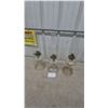 Image 1 : Three Clear Glass Kerosene Lamps with Chimneys and Burners