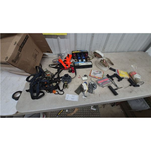Ratchet Straps, Bungee Cords, and Tie-Downs, including Cargo Control 800lb. Capacity and tire