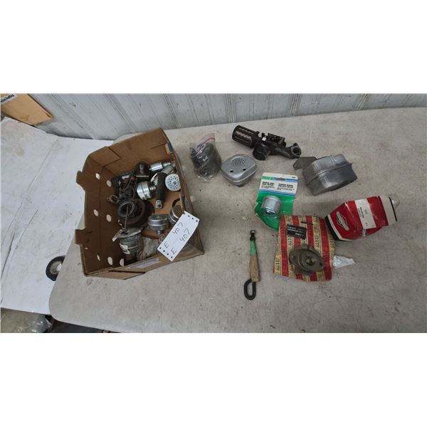 Box of Briggs and Stratton and MTD Engine Parts, Mufflers, Air Filters