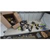 Image 1 : Assorted Electrical and Soldering Tools: Box of Wire Spools, Power Strips, Soldering Irons