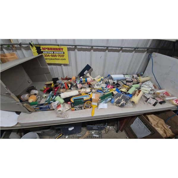 Storagectub of Assorted Paint Rollers, Brushes, and Applicators, including AMFAB 9 1/2” Rollers