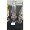 Image 4 : Three Clear Glass Kerosene Lamps with Chimneys and Wicks