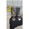 Image 6 : Three Clear Glass Kerosene Lamps with Chimneys and Wicks