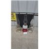 Image 1 : Three Oil Lamps: Clear Glass, Red and White Glass, and Frosted Glass
