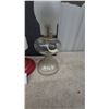 Image 7 : Three Oil Lamps: Clear Glass, Red and White Glass, and Frosted Glass