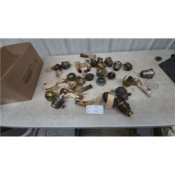 Assorted Oil Lamp Burners and Wicks, Brass and Metal, Various Styles and Sizes