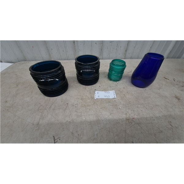 Four Glass lamp fonts Two Dark Blue, One Teal, and One Cobalt Blue