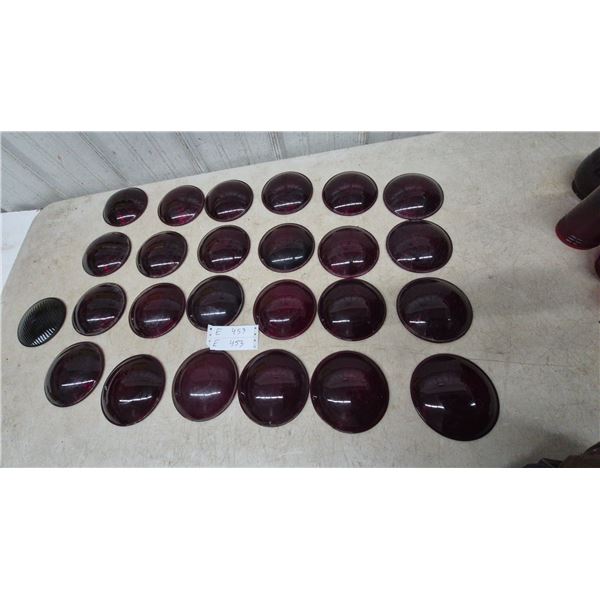 Lot of 25 Red Glass and plastic Lenses. 5” diameter