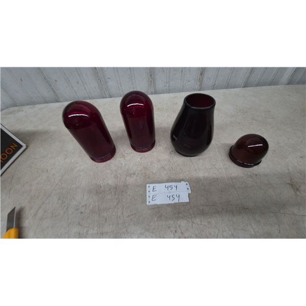 Four Red Glass Light Covers:and lantern fonts
